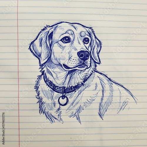 Labrador dog sketch on lined paper background  
