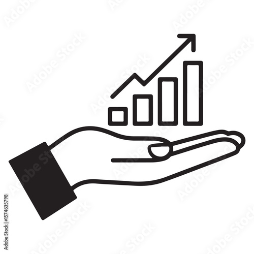 Hand holding a bar graph with an upward trending arrow symbolizing business growth and success