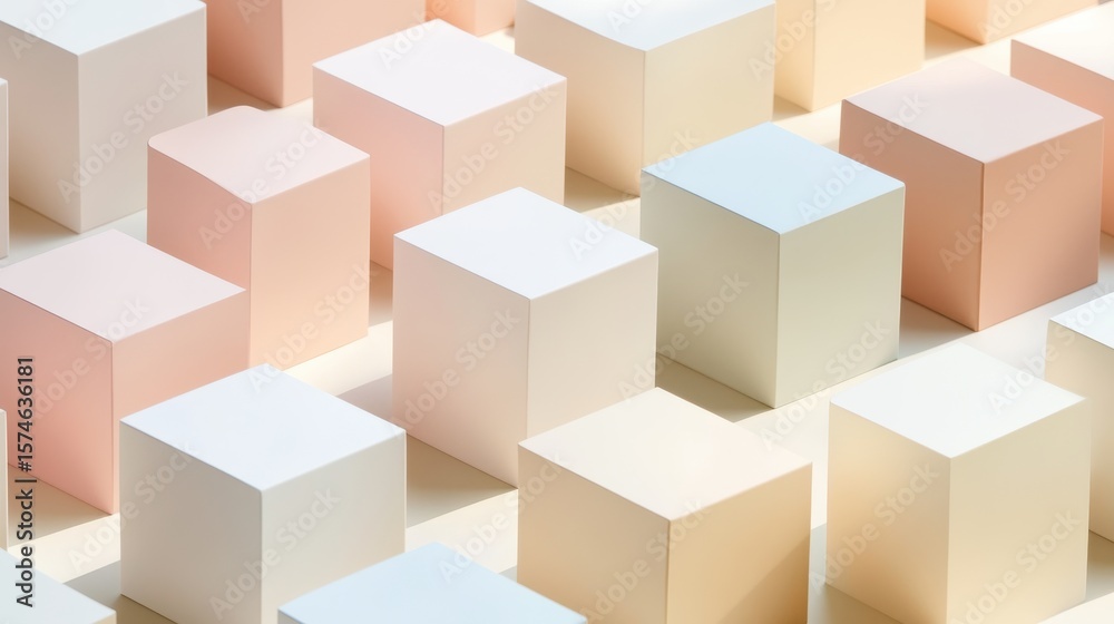 Fototapeta premium Geometric arrangement of pastel colored cubes.