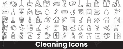 Collection of Cleaning Service, Hygiene, and Household Chore Outline Icons