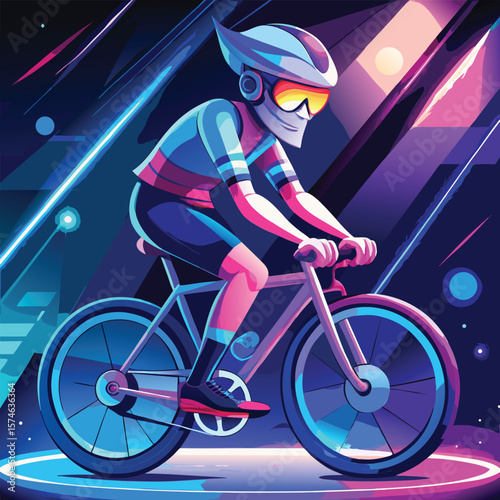 cartoon-character-riding-bicycle-under-neon-lights