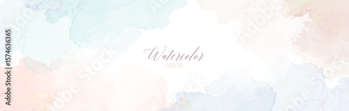 Light blue and beige watercolor fluid painting vector design card. Dusty blue watercolor painted frame. Winter wedding invitation. Painted masterpiece texture. Dye splash style. Isolated and editable