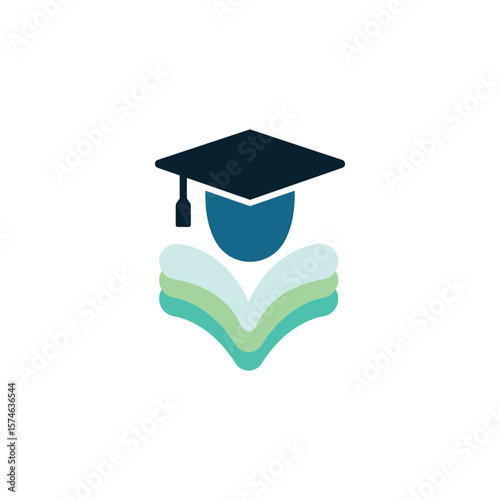 Logo design of an abstract scholar wearing a graduation cap, symbolizing education, knowledge, achievement, and academic excellence in a clean, professional style.

