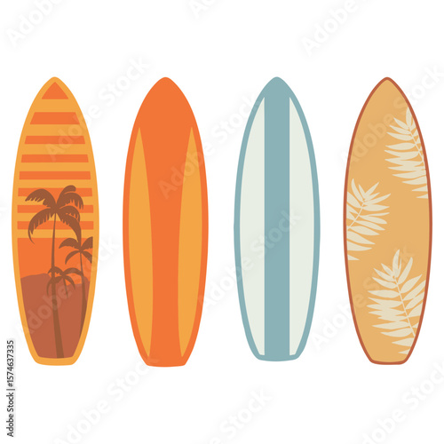 Set of cartoon surfboard vector illustration. Surfing icons on white background