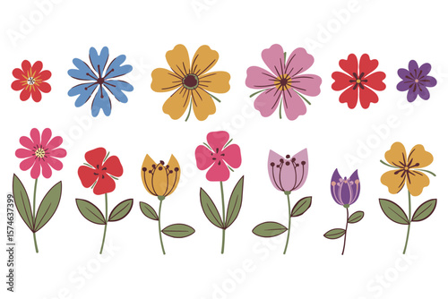 minimalist summer flowers vector set isolated bright colorful bloom elements for web design decor digital illustration botanical collection