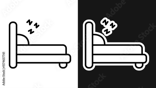 Sleeping Bed Icon Line Art for Restful Sleep Design