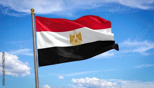 Egyptian flag waving in a clear blue sky