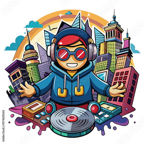cartoon-dj-with-headphones-spinning-vinyl-records