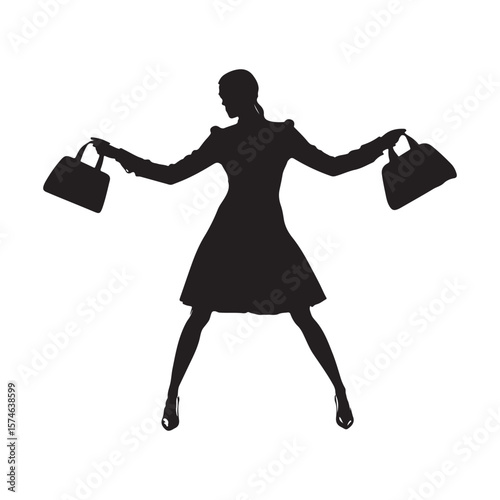 Beautiful black dress silhouette on a dancing woman