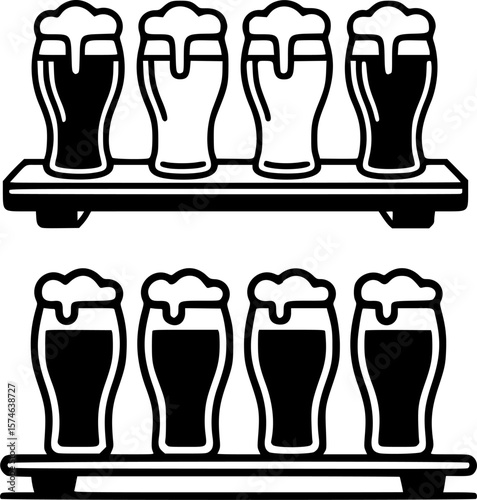 Bold silhouette of beer flight board with four glasses for International Beer Day decor