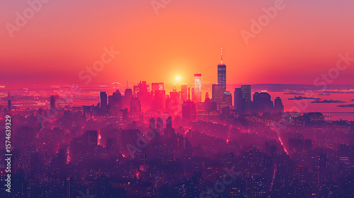 Wallpaper Mural Vibrant sunrise over city skyline with silhouetted skyscrapers Torontodigital.ca