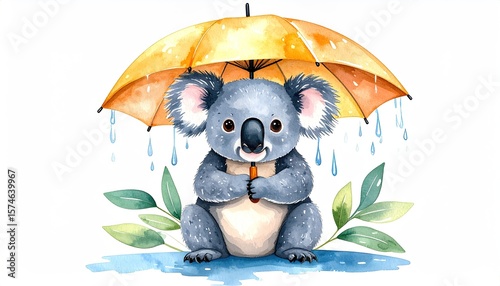 Cute koala under umbrella in rain (1)