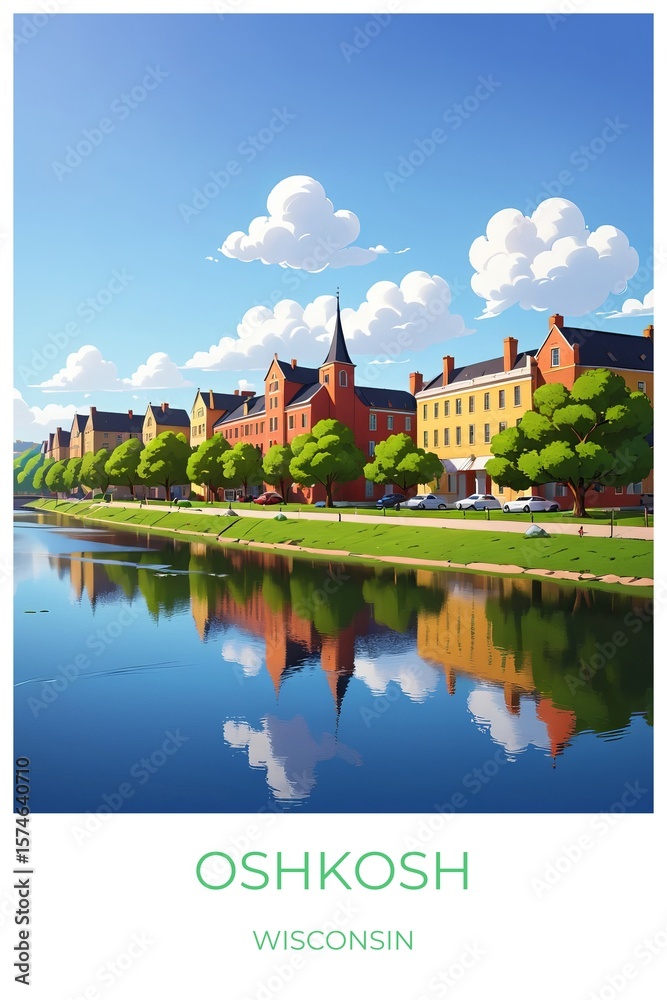 Obraz premium Oshkosh Wisconsin United states Travel Poster Illustration Print Decor Gift Canvas Wall Art Gift