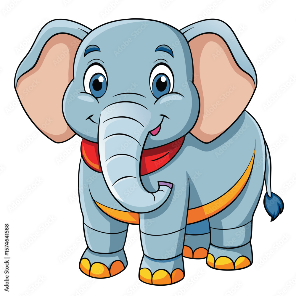 Fototapeta premium Cute cartoon elephant with a red scarf