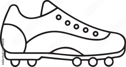 Football cleats with studs black, clean vector icon, black line soccer shoes with gripping studs, football footwear for player action and athletic field illustrations