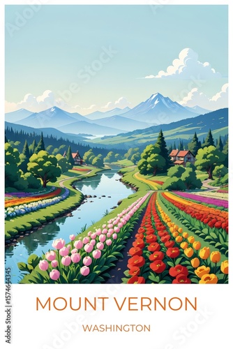Mount vernon Washington United states Travel Poster Illustration Print Decor Gift Canvas Wall Art Gift