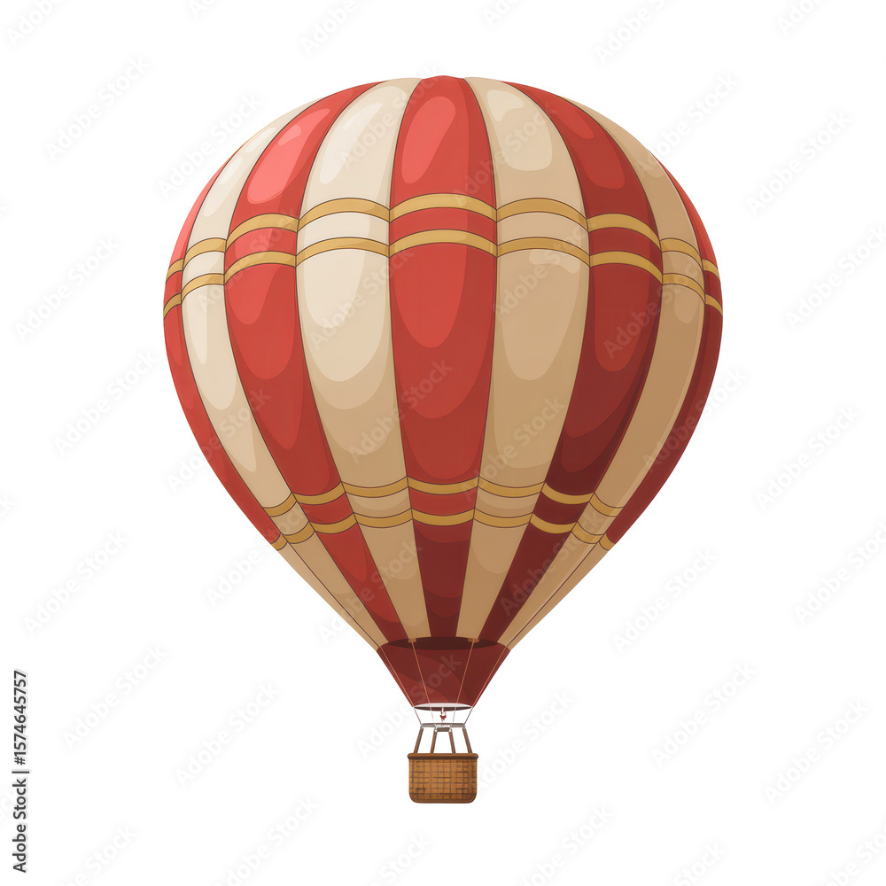 Fototapeta premium PNG a photo of a red and white striped hot air balloon, realistic, highly detailed, intricate, vibrant colors, photorealistic, 4k resolution 