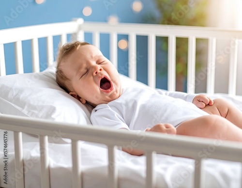 Baby yawning in crib