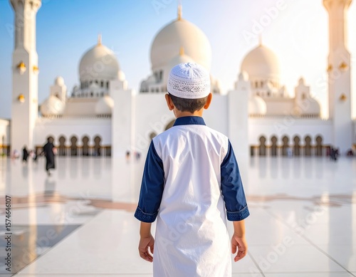 Child facing mosque