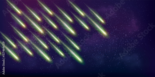 Meteor shower. Fall of space bodies asteroids, meteorites, comets. Vector