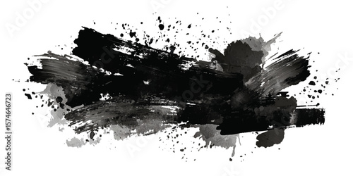 Abstract watercolor brush stroke in black and purple for creative design. Bold swipe of  paint with brush strokes on white background
