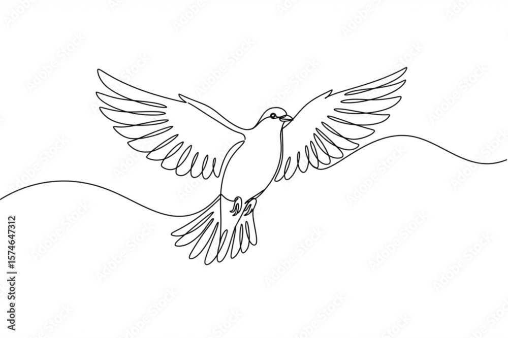 Naklejka premium Graceful dove soars in continuous line art, embodying freedom and peace, perfect for simple logos and elegant graphic designs.