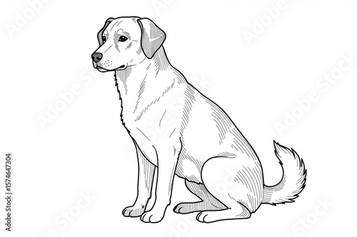 Sitting dog drawing graphic for pet related projects and canine branding, suitable for printing and digital usage with clean, scalable lines.