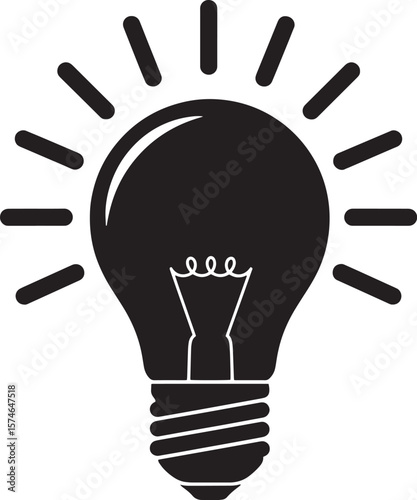 Black lightbulb silhouette icon vector illustration. Symbol of idea, innovation, creativity, energy, and solution. Simple isolated graphic for creative thinking.
