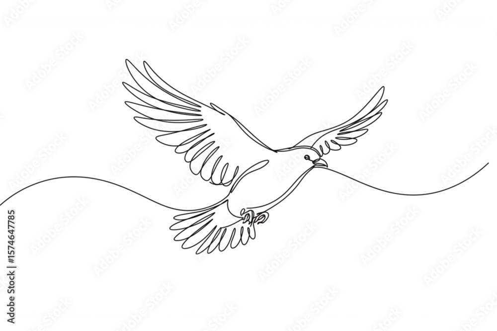 Fototapeta premium Minimalist design featuring a flying dove in continuous line art style, ideal for peace themes or creative graphic applications.