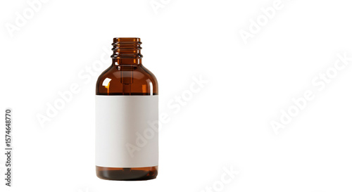 Amber Glass Bottle with Blank Label and Dropper.