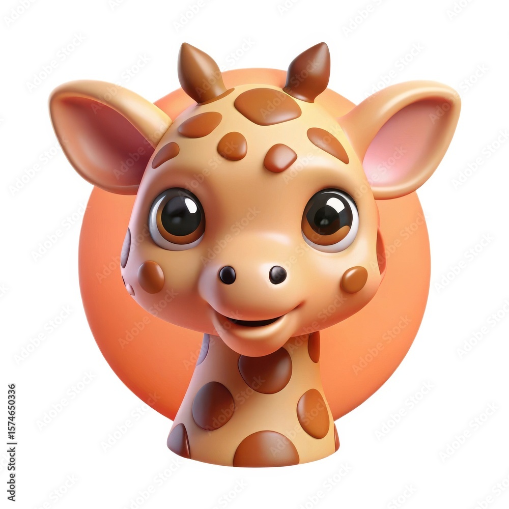 Naklejka premium Cute 3d cartoon giraffe head with big eyes isolated on white background