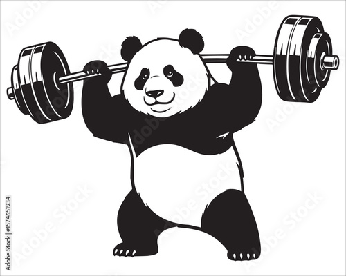 Panda Lifting Barbell Cartoon