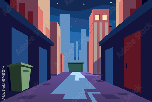 A vibrant vector illustration of a bustling night city street with modern business buildings and a dynamic urban skyline
