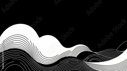 Elegant monochrome abstract background features flowing lines in a minimalist design space.