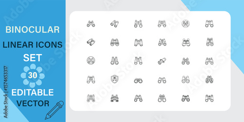 Binocular Linear Icons Set 30 Editable Vector Graphics for Design