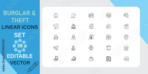 Burglar and Theft Linear Icons Set for Security and Safety Applications