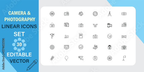 Comprehensive Camera and Photography Linear Icons Set for Design Projects