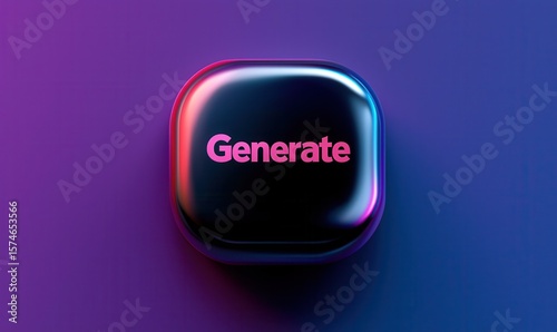 A shiny, dark button with generate in pink text, resting on a two-toned purple-blue surface