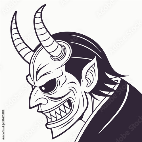 Japanese Oni Mask Demon Head Graphic Illustration