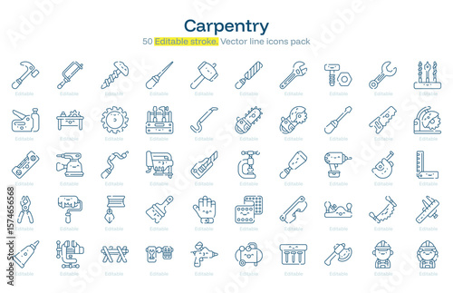 Carpentry line icon pack. Carpentry Stroke icon set. Editable Stroke icon