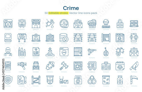 Crime line icon pack. Crime Stroke icon set. Editable Stroke icon