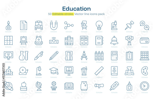 Education line icon pack. Education Stroke icon set. Editable Stroke icon