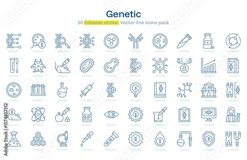 Genetic line icon pack. Genetic Stroke icon set. Editable Stroke icon