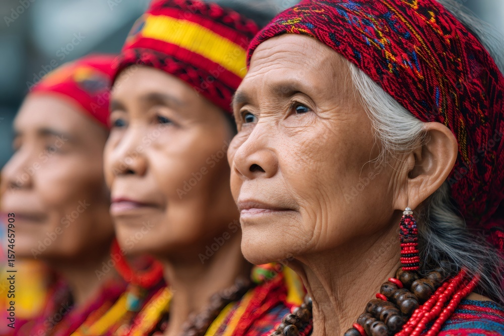 Fototapeta premium Indigenous filipino women wearing traditional clothing and accessories