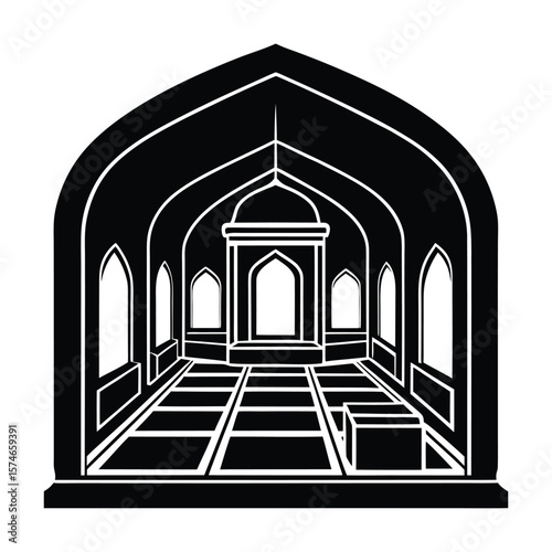 Islamic Architecture Mosque Interior Design Vector Illustration