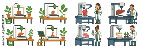 Innovative bioprinting technology used by scientists in a laboratory setting creating human organs with 3D printers