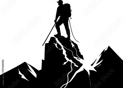 Silhouette of a climber standing on a mountain peak, symbolizing strength and adventure. Celebrates National Mountain Climbing Day, honoring endurance, courage, and the spirit of mountaineering.