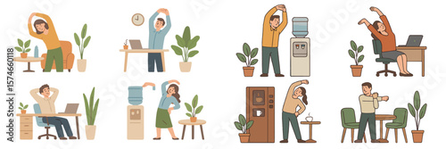 Stretching exercises for office workers in a bright workspace during the daytime