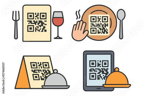 Dining experience featuring QR codes for menu access in a contemporary restaurant setting with innovative technology