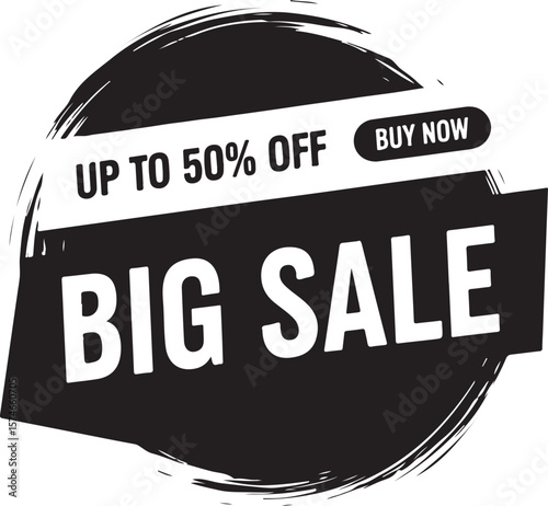 Vector art of big sale with up to fifty percent off, buy now isolated on transparent background